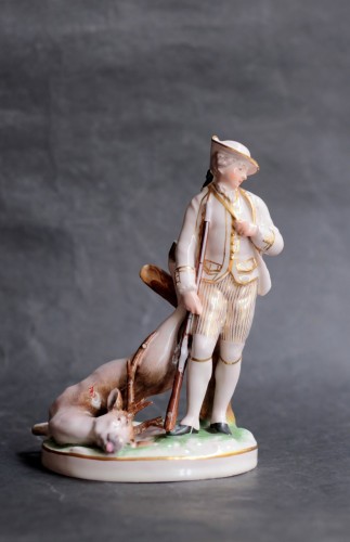 Porcelain & Faience  - Niderviller earthenware group depicting a hunter and his stag