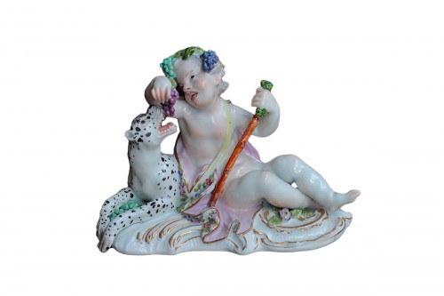 Young boy seated next to a leopard in Meissen porcelain, circa 1750-55.