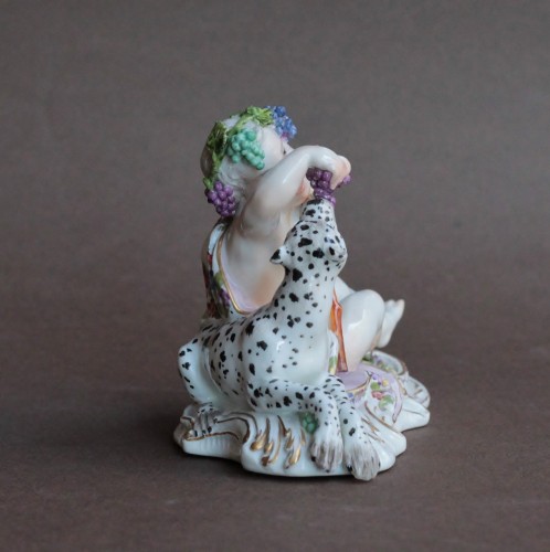 Young boy seated next to a leopard in Meissen porcelain, circa 1750-55. - 