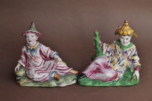 Two Chinese statuettes in Strasbourg faience, Paul Hannong period, 18th c.