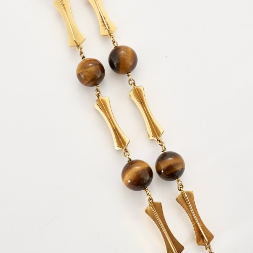 GOLd long necklace tiger eye circa 1970 - Antique Jewellery Style 