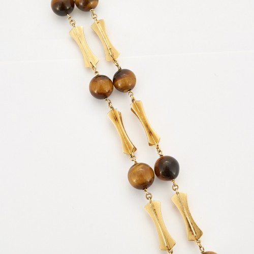 Antique Jewellery  - GOLd long necklace tiger eye circa 1970