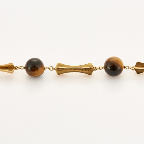 GOLd long necklace tiger eye circa 1970 - 