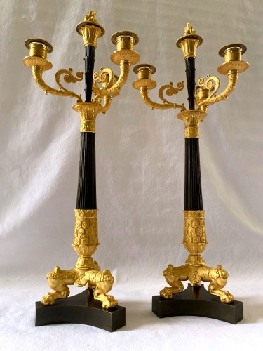 Paire de candélabres empire en bronze doré et patiné - Jullion Antiquités