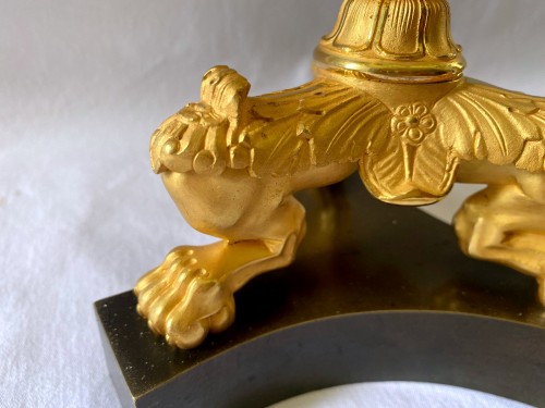 Paire de candélabres empire en bronze doré et patiné - Empire