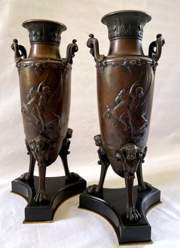 Vases en bronze patiné signés Lindemberg - Objet de décoration Style Napoléon III