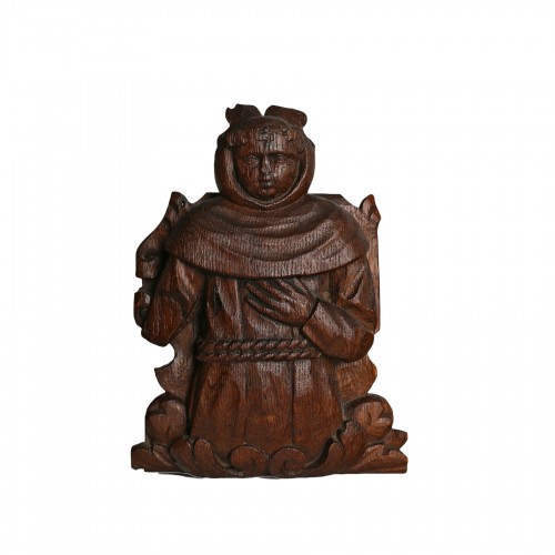 Carved woodwork representing a monk. 16th - 17th century. Netherlands 