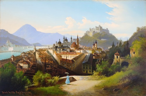 Friedrich Wilhelm Jankowsky (1825 - 1870) - Panorama de Salzbourg - Tableaux et dessins Style 