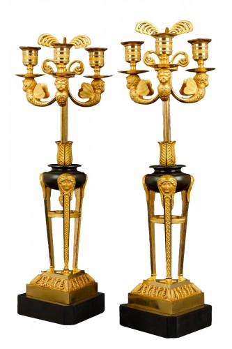 Paire de candélabres à trois branches d’époque Empire, ca, 1805