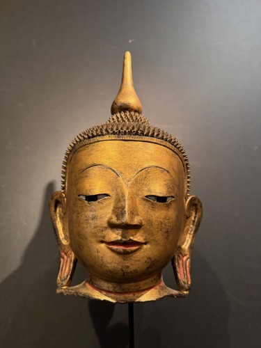 Bouddha Head, Terracotta, Burma or Thailand, late 19th century - Asian Works of Art Style 