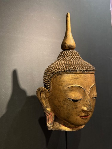 Asian Works of Art  - Bouddha Head, Terracotta, Burma or Thailand, late 19th century