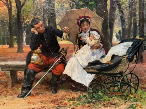  A moment of pleasure in the park , J.GIRARDET, 19th c.