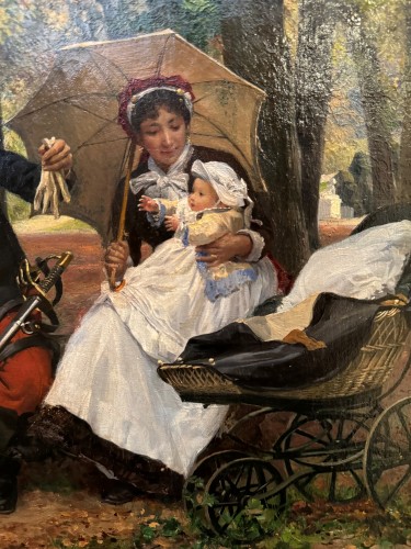 Moment de détente au parc, J.GIRARDET (1853-1907) - Tableaux et dessins Style Art nouveau