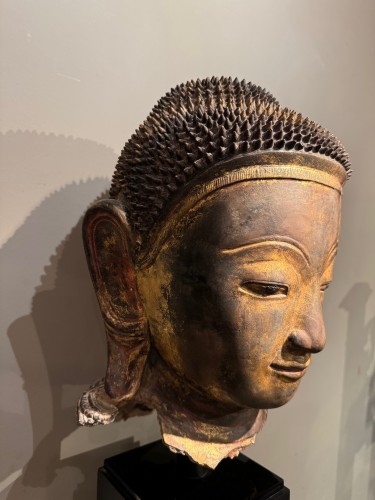 Asian Works of Art  - Large terracotta Buddha head, Burma, Shan States, late 18th c.