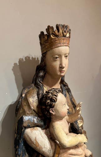 Vierge à l'Enfant, Tyrol fin 15e début 16e siècle - Sculpture Style Renaissance