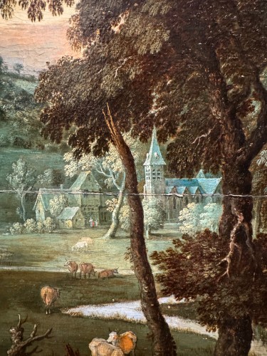 Antiquités -  Country  scene, oil on panel, Flanders 17th century