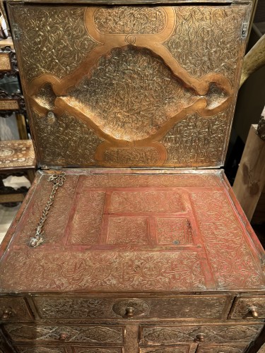 Furniture  - A plain massive brass cabinet, with silver inlaids ,Egypt, late 19th c.