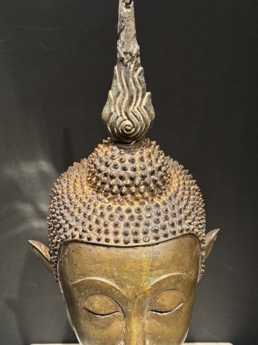 Asian Works of Art  - Bronze Buddha head, Rattanakosin style Thailand 19th century