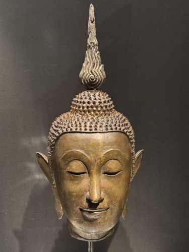 Antiquités - Tête de Bouddha en bronze, style du Rattanakosin Thaïlande, 19e siècle