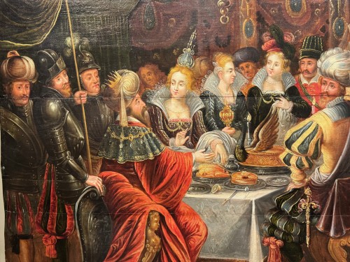 Le festin de Balthazar, Attribué à Frans FRANKEN II et son atelier 17e siècle - Tableaux et dessins Style Renaissance