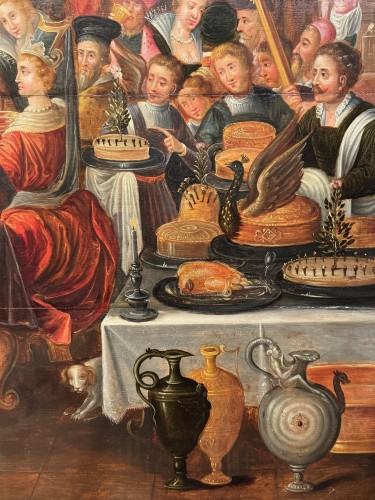 Renaissance - Le festin de Balthazar, Attribué à Frans FRANKEN II et son atelier 17e siècle