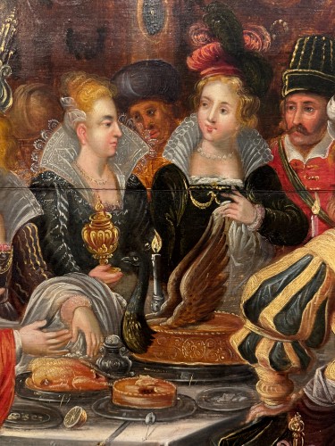 Antiquités - Le festin de Balthazar, Attribué à Frans FRANKEN II et son atelier 17e siècle