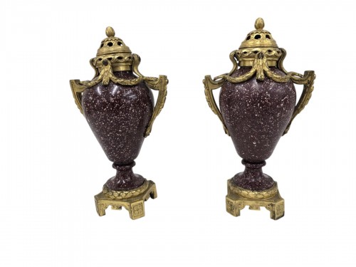 Pair of Louis XVI  bronze-mounted porphyry cassolettes