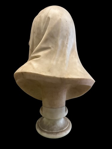 Sculpture Sculpture en Marbre - Jeune fille avec voile. G.M. BENZONI Roma 1867
