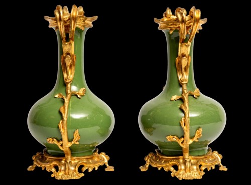  - Pair of green eenameled porcelain Vases