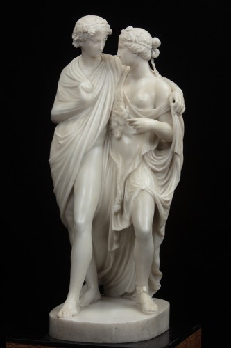 Bacchus et Ariane et Amour et Psyché, paire de sculptures en marbre blanc - Sculpture Style 