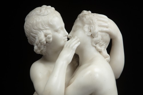 XIXe siècle - Bacchus et Ariane et Amour et Psyché, paire de sculptures en marbre blanc