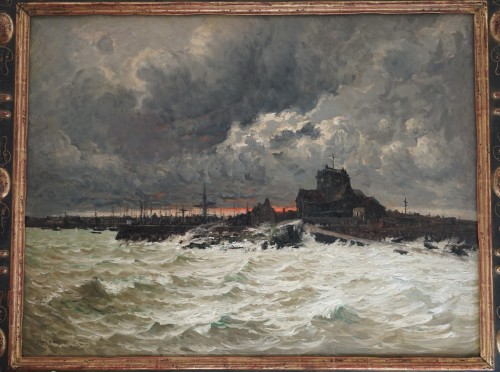 L'entree du port de Barfleur par gros temps, Frank Boggs (1855-1910) vers 1890-1900 - Tableaux et dessins Style Art nouveau