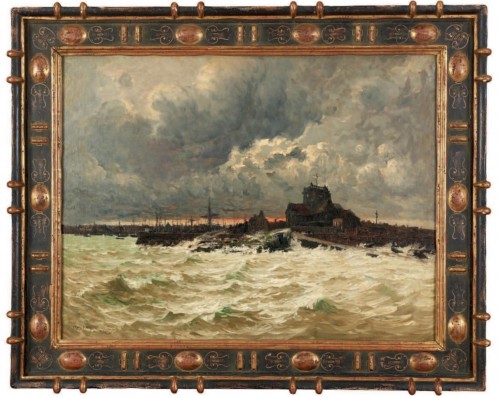 Tableaux et dessins Tableaux du XXe siècle - L'entree du port de Barfleur par gros temps, Frank Boggs (1855-1910) vers 1890-1900