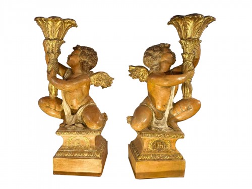 Important Pair Of Ceramic Torchiere Holder Angels – Late 19th Century