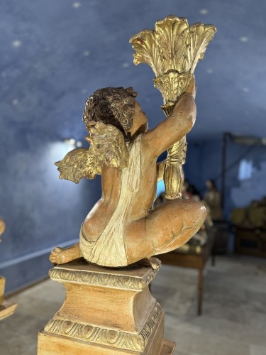  - Important Pair Of Ceramic Torchiere Holder Angels – Late 19th Century