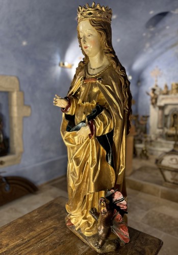 Grande sculpture de Sainte Marguerite - Circa 1500 - Sculpture Style 