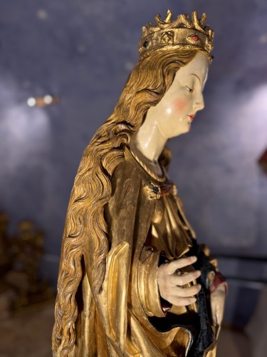 Antiquités - Grande sculpture de Sainte Marguerite - Circa 1500