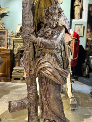 Antiquités - Important Pair Of Sculptures Of Saint Peter And Saint Paul - 17th Century