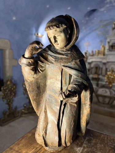 Imposing 17th Century italian Wooden Statue Of A Franciscan Saint - Sculpture Style 