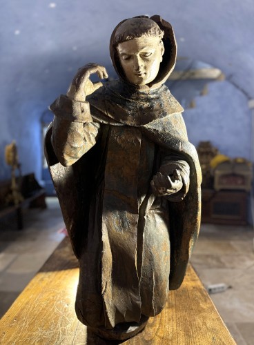 17th century - Imposing 17th Century italian Wooden Statue Of A Franciscan Saint