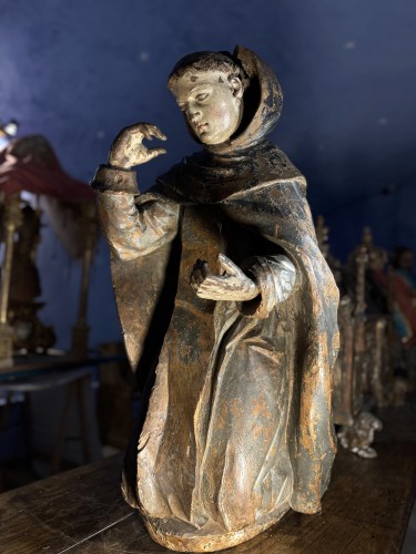 Imposing 17th Century italian Wooden Statue Of A Franciscan Saint - 