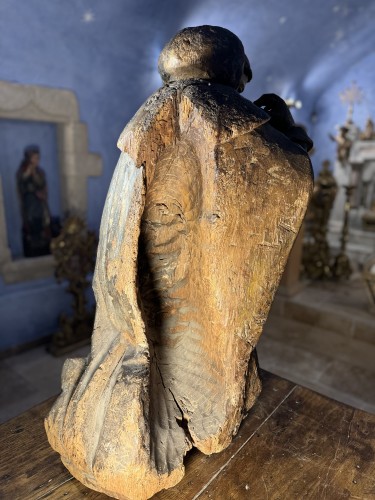 Antiquités - Imposing 17th Century italian Wooden Statue Of A Franciscan Saint