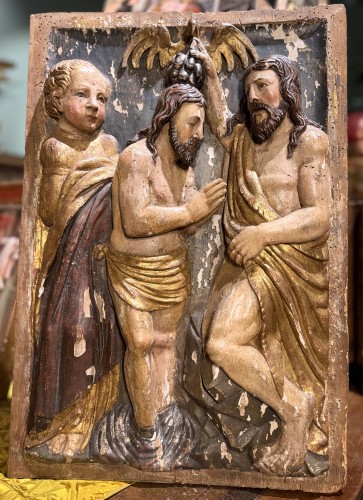 Le baptême du Christ, panneau en bois Italien de la fin du XVIe ou du début XVIIe - Art sacré, objets religieux Style 