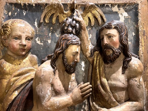 Le baptême du Christ, panneau en bois Italien de la fin du XVIe ou du début XVIIe - Le jardin des Moines