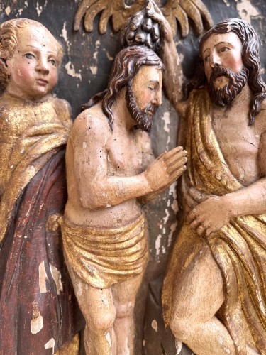 XVIIe siècle - Le baptême du Christ, panneau en bois Italien de la fin du XVIe ou du début XVIIe