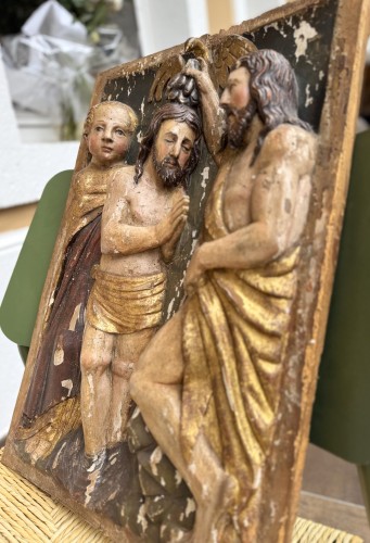  - Le baptême du Christ, panneau en bois Italien de la fin du XVIe ou du début XVIIe