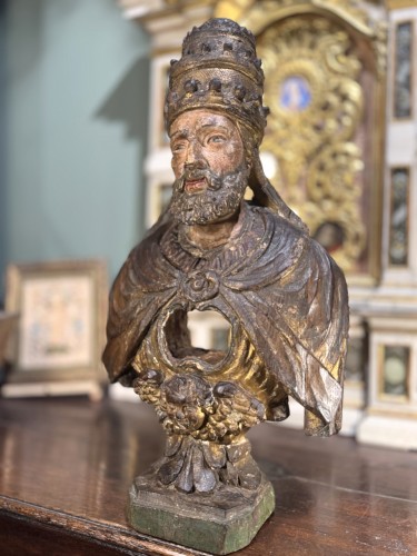  Reliquary Bust Of Saint Pope,Italy  late 17th early 18th century - Religious Antiques Style 