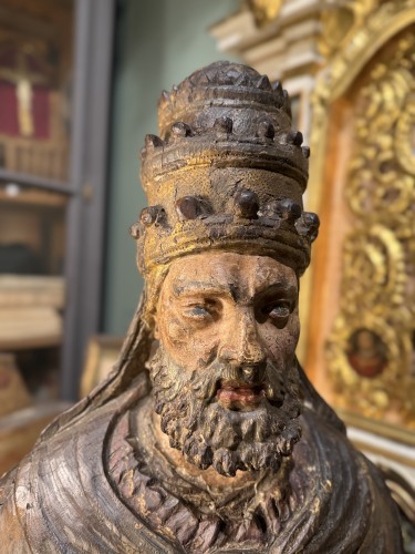 Antiquités -  Reliquary Bust Of Saint Pope,Italy  late 17th early 18th century