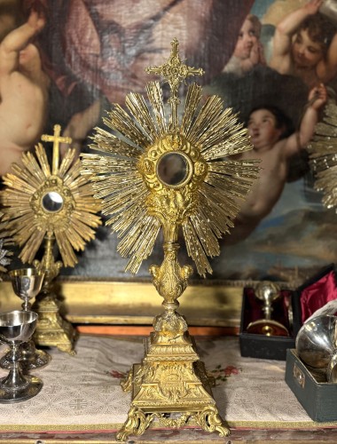 Art sacré, objets religieux  - Ostensoir en laiton doré du XIXe siècle