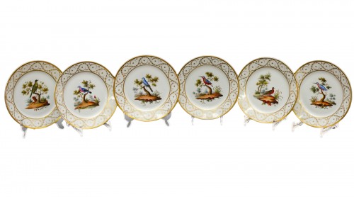 Set of six plates with "Buffon" birds, Charles Halley in Paris, Empire